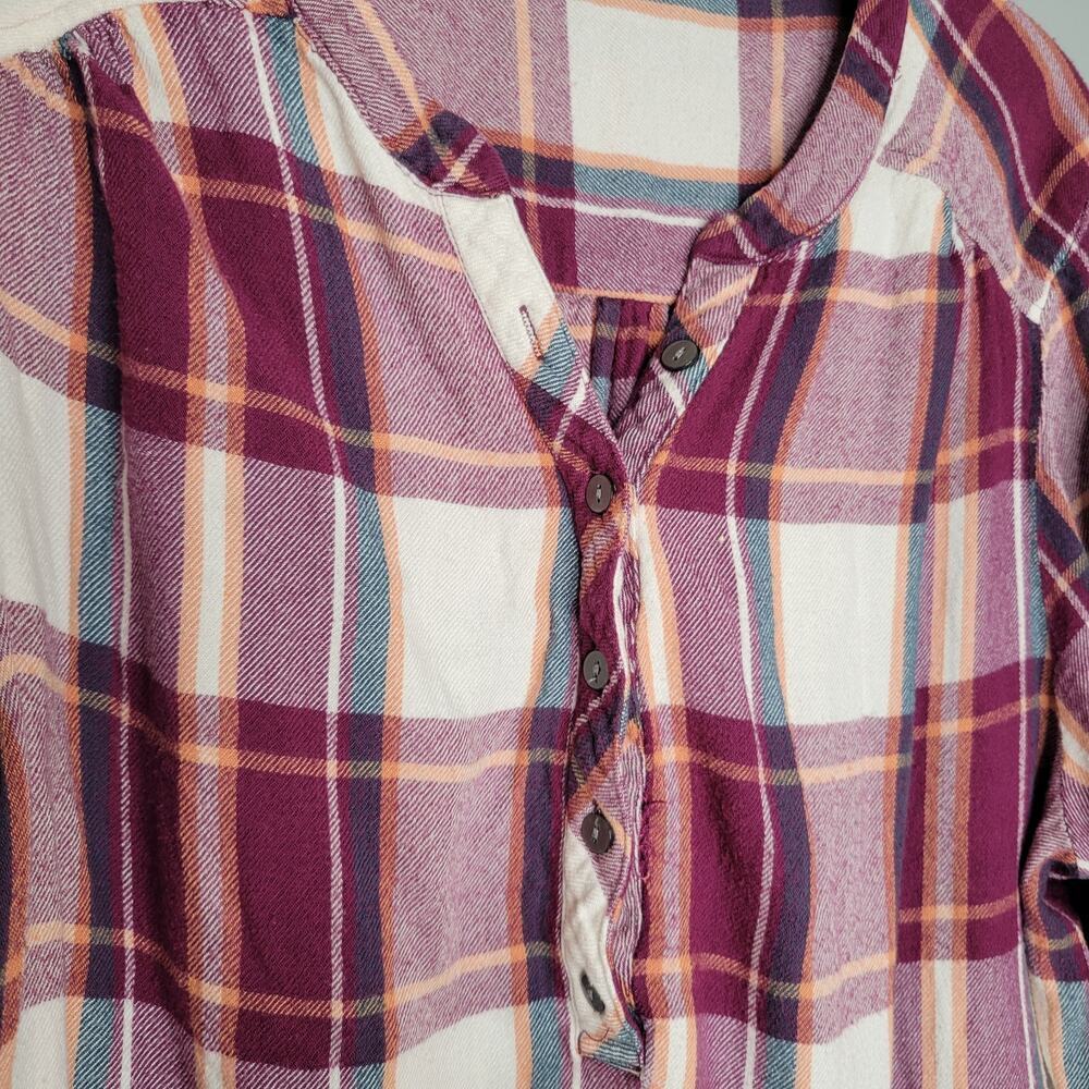 Jane and Delancey Shirt Women's Size 2X Maroon White Plaid Popover Roll Tab l/s - Picture 5 of 12